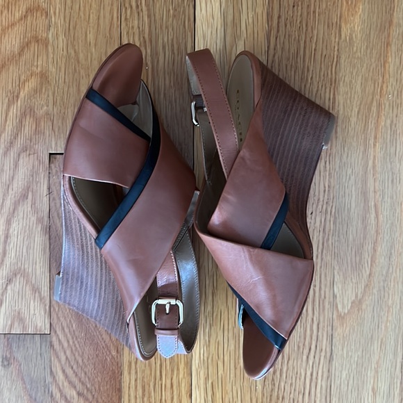Coach Randy Wedge Sandals in Saddle Brown with Black Trim - Picture 4 of 10